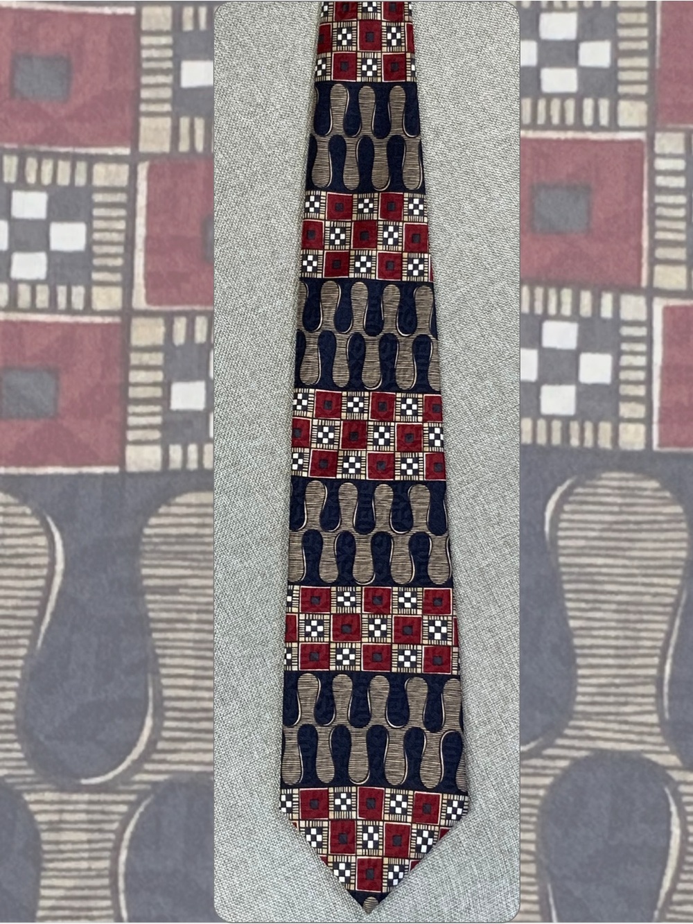 JT Beckett Silk Tie Red Navy Geometric Necktie